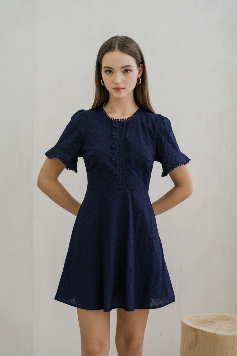 Cecil Crochet Embroidered Dress In Navy (XS)