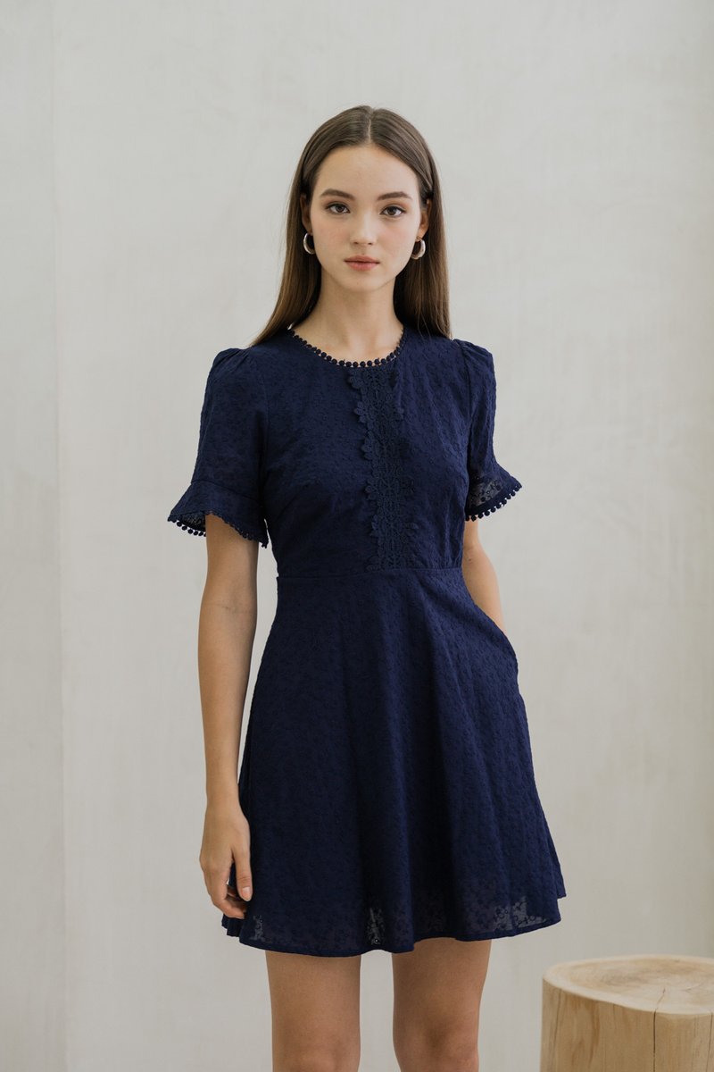 Cecil Crochet Embroidered Dress In Navy (XS)
