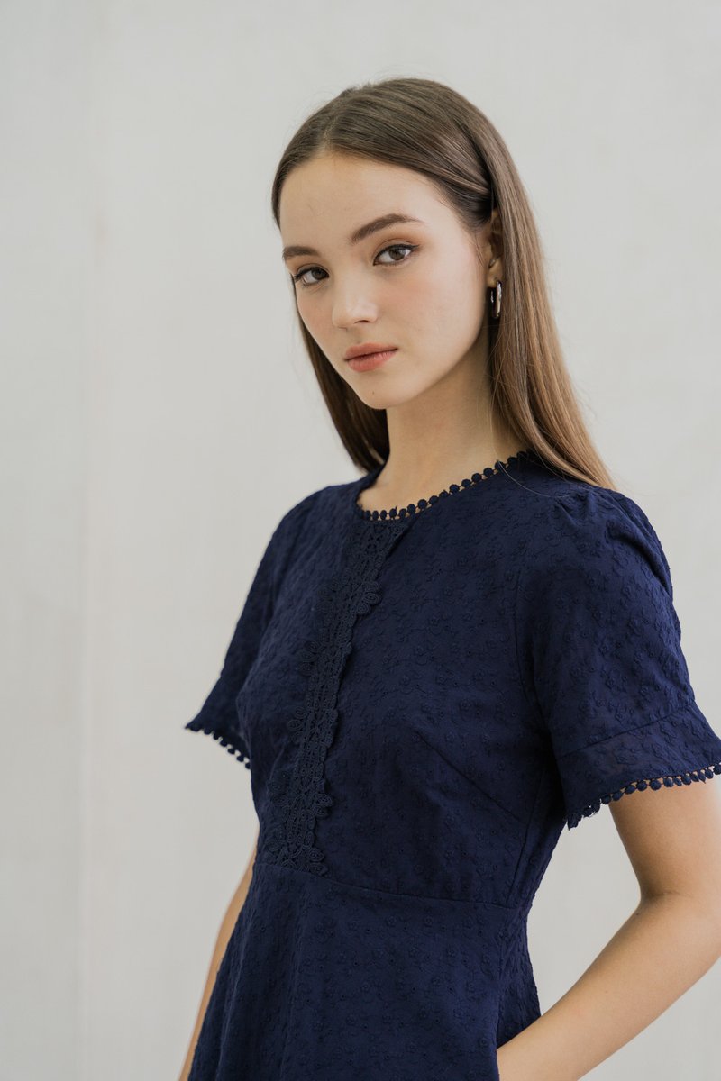 Cecil Crochet Embroidered Dress In Navy (XS)