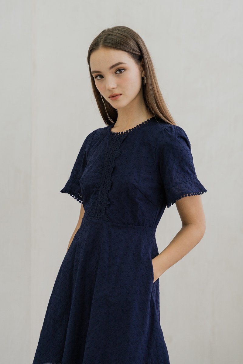 Cecil Crochet Embroidered Dress In Navy (XS)