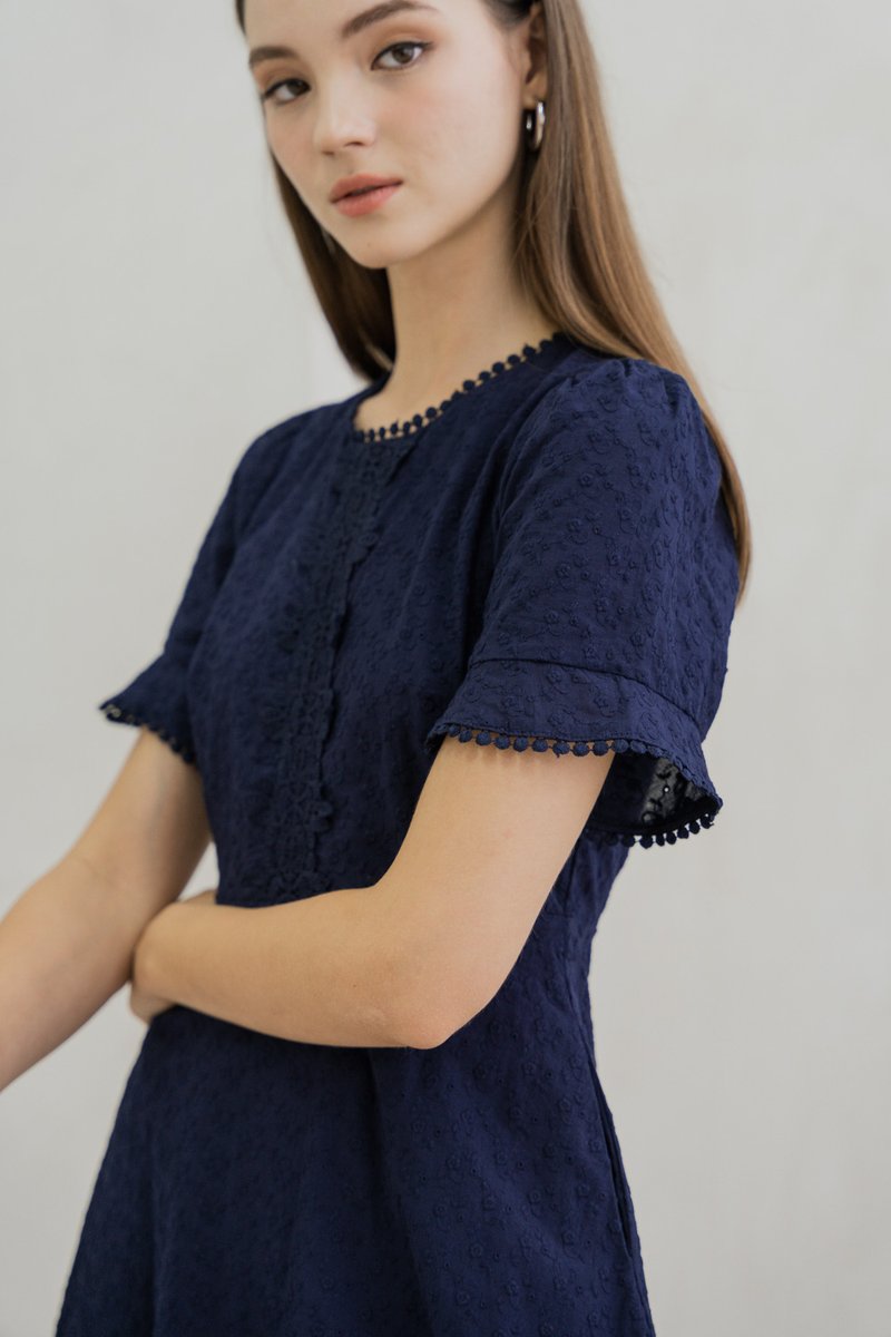 Cecil Crochet Embroidered Dress In Navy (XS)