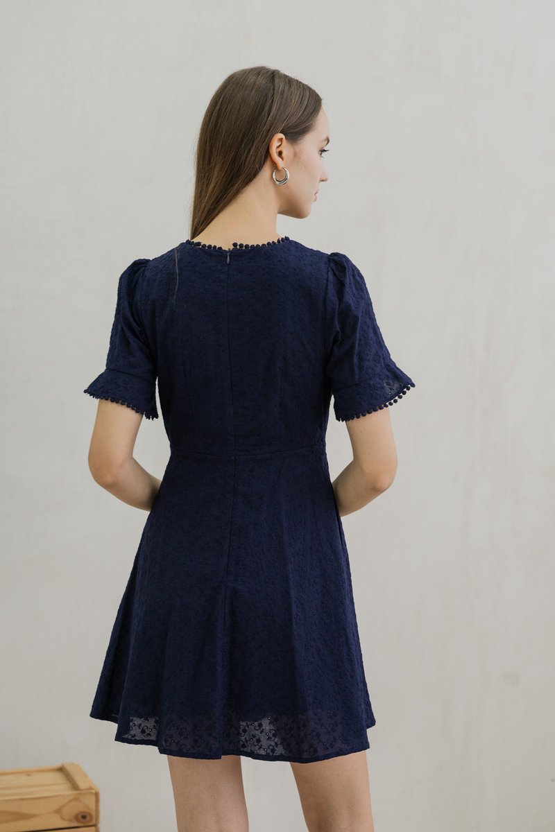 Cecil Crochet Embroidered Dress In Navy (XS)