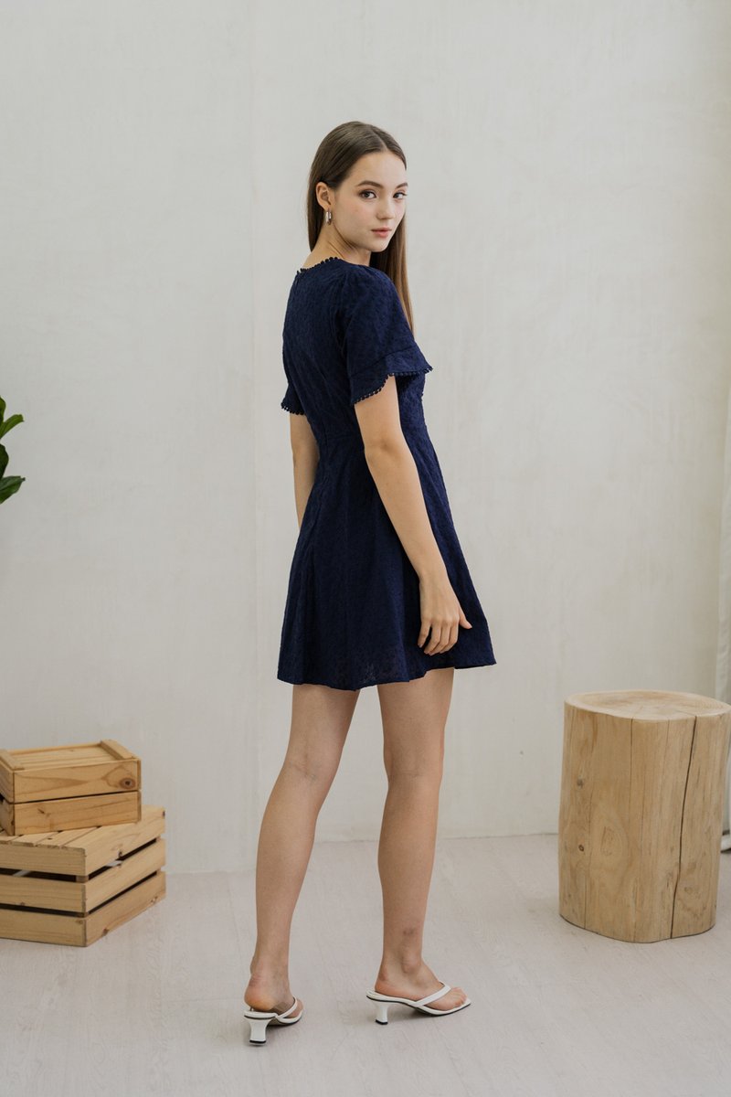 Cecil Crochet Embroidered Dress In Navy (XS)