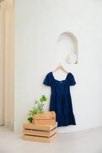 Ellis Eyelet Embroidery Flare Sleeve Dress In Navy