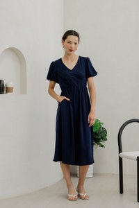 Paisley Puffed Sleeve Empire Midi Dress In Navy (XS)