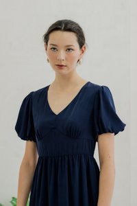 Paisley Puffed Sleeve Empire Midi Dress In Navy (XS)