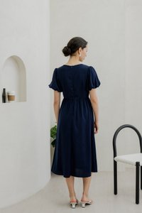 Paisley Puffed Sleeve Empire Midi Dress In Navy (XS)