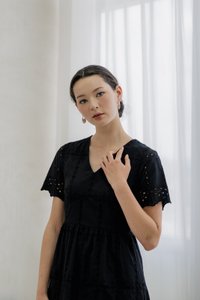 Esme Empire Eyelet Midi Dress In Black (XS)