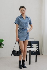 Daffodil Denim Pocket Collared Top