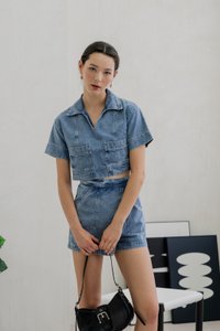 Daffodil Denim Pocket Collared Top