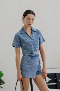 Daffodil Denim Pocket Collared Top
