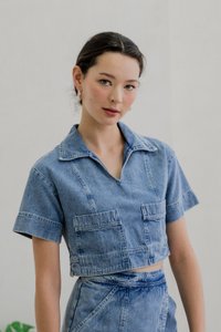 Daffodil Denim Pocket Collared Top