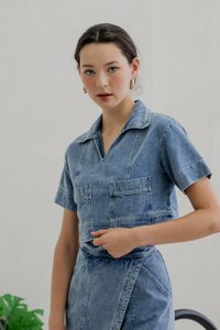Daffodil Denim Pocket Collared Top