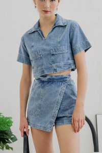 Daffodil Denim Pocket Collared Top