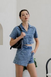 Daffodil Denim Pocket Collared Top