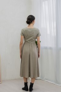 Merliah Mixed Fabric Button Midi Dress In Dusty Olive (XS)