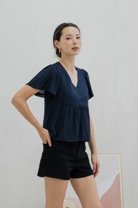 Emi Textured Eyelet Top In Navy (XS)