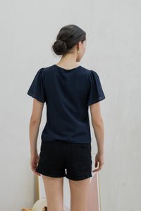 Emi Textured Eyelet Top In Navy (XS)