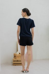 Emi Textured Eyelet Top In Navy (XS)
