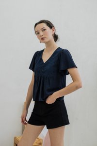 Emi Textured Eyelet Top In Navy (XS)