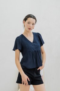 Emi Textured Eyelet Top In Navy (XS)