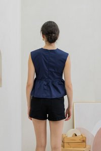 Posie V Neck Ribbon Peplum Top In Navy