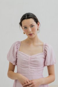 Primrose Textured Puff Sleeve Dress In Pink