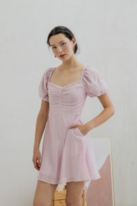 Primrose Textured Puff Sleeve Dress In Pink
