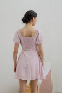 Primrose Textured Puff Sleeve Dress In Pink
