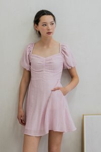 Primrose Textured Puff Sleeve Dress In Pink