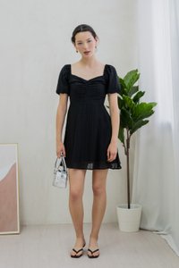 Primrose Textured Puff Sleeve Dress In Black