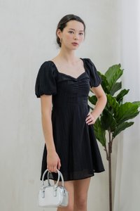 Primrose Textured Puff Sleeve Dress In Black