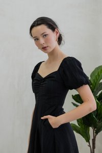 Primrose Textured Puff Sleeve Dress In Black