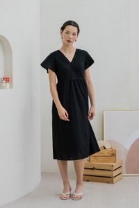 Caprise Crochet Eyelet Midi Dress In Black (XS)