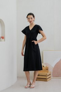 Caprise Crochet Eyelet Midi Dress In Black (XS)
