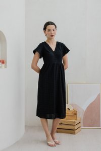 Caprise Crochet Eyelet Midi Dress In Black (XS)