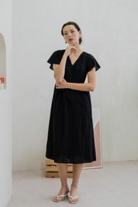 Caprise Crochet Eyelet Midi Dress In Black (XS)