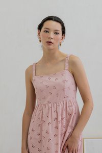 Elle Eyelet Midi Dress In Pink