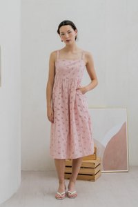 Elle Eyelet Midi Dress In Pink