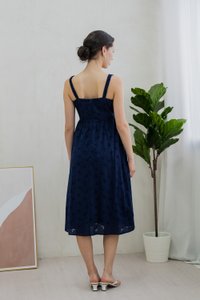 Elle Eyelet Midi Dress In Navy (XS)