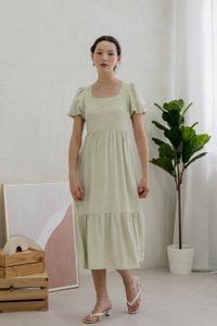 Theresa Texture Puffed Sleeve Maxi Dress In Sage (XS)