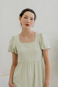 Theresa Texture Puffed Sleeve Maxi Dress In Sage (XS)