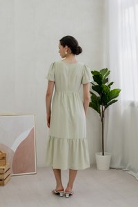 Theresa Texture Puffed Sleeve Maxi Dress In Sage (XS)