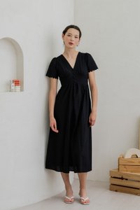Layana Eyelet Empire Button Maxi Dress In Black (XS)