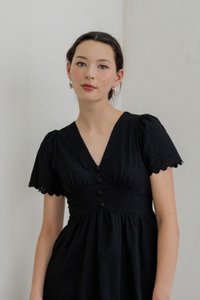Layana Eyelet Empire Button Maxi Dress In Black (XS)