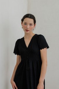 Layana Eyelet Empire Button Maxi Dress In Black (XS)