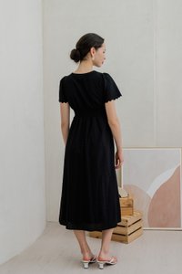 Layana Eyelet Empire Button Maxi Dress In Black (XS)