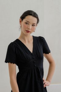 Layana Eyelet Empire Button Maxi Dress In Black (XS)