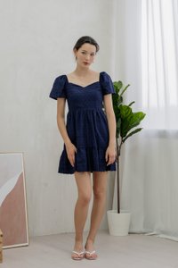 Ellis Eyelet Embroidery Flare Sleeve Dress In Navy