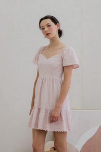 Ellis Eyelet Embroidery Flare Sleeve Dress In Pink (XS)